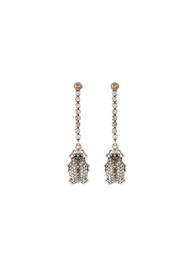 Shop Alexander Mcqueen Swarovski Crystal Pavé Beetle Single Drop Earring In Metallic