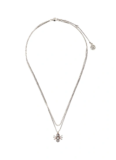 Shop Alexander Mcqueen Swarovski Crystal Pavé Spider Double Chain Necklace In Metallic