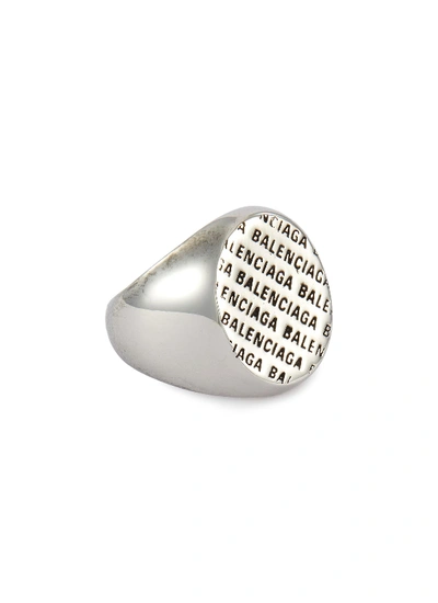 Shop Balenciaga 'precious' Logo Engraved Metal Ring In Metallic