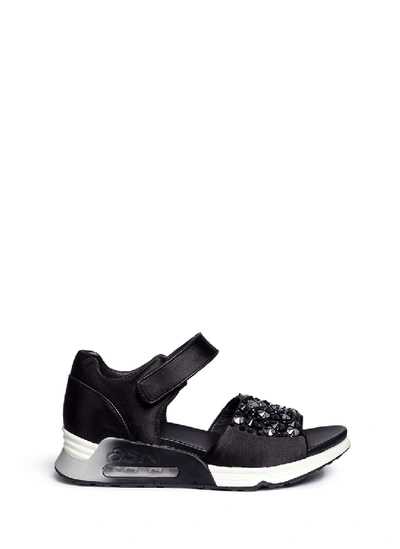 Shop Ash Lotus' Embellished Satin Sneaker Sandals In Black
