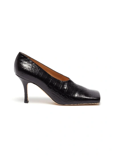 Shop A.w.a.k.e. 'matilda' Square Toe Croc Embossed Leather Pumps In Black