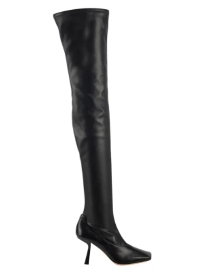Shop Jimmy Choo Women's Mire Square-toe Thigh-high Leather Boots In Black