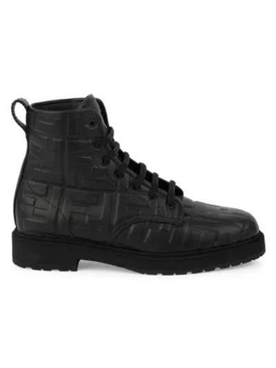 Shop Fendi Women's Ff Leather Combat Boots In Nero