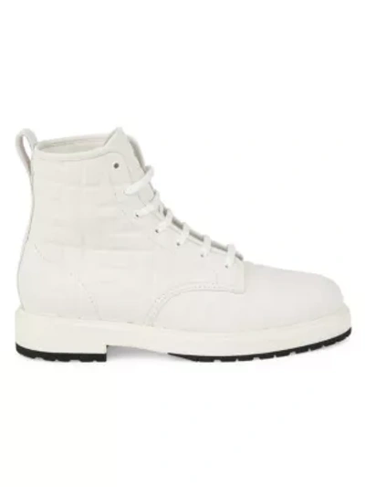 Shop Fendi Ff Leather Combat Boots In White