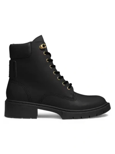 Shop Coach Lorimer Leather Combat Boots In Black