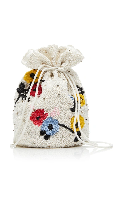 Shop Ganni Hand-beaded Floral Pouch In White