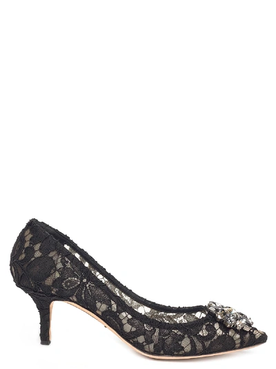 Shop Dolce & Gabbana Pump In Taormina Lace With Crystals In Black