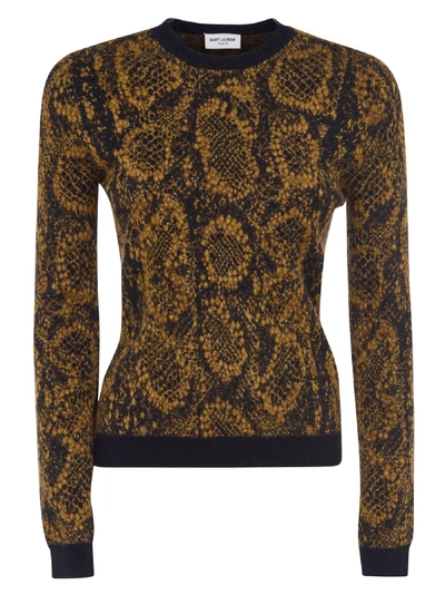 Shop Saint Laurent Snake-skin Effect Ribbed Sweater In Black/beige