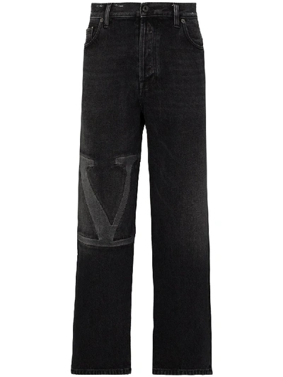 Shop Valentino Vlogo Straight-leg Jeans In Black