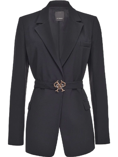 Shop Pinko Belted Single-breasted Blazer In Black