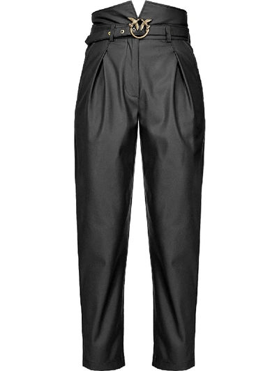 Shop Pinko Belted Faux-leather Trousers In Black