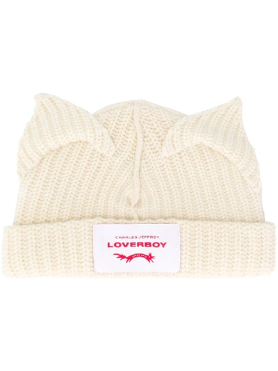 Shop Charles Jeffrey Loverboy Cat Ears Chunky Knit Beanie In Neutrals