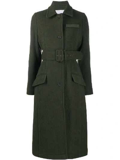 Shop Pushbutton Belted Midi Coat In Green