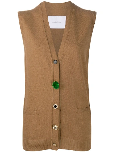 Shop Pushbutton Buttoned Knitted Vest In Brown