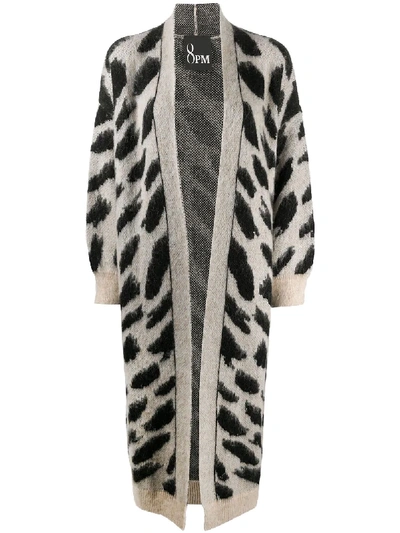 Shop 8pm Animal-print Long Cardi-coat In Neutrals