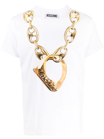Shop Moschino Chain Print Short-sleeved T-shirt In White