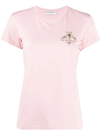 Shop Givenchy Logo Embroidered T-shirt In Pink