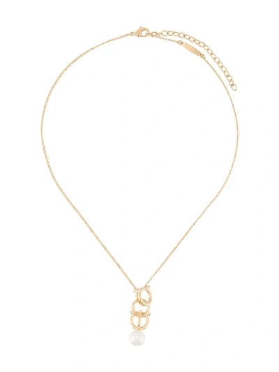 Shop Ferragamo Gancio 3d Pearl Necklace In Gold