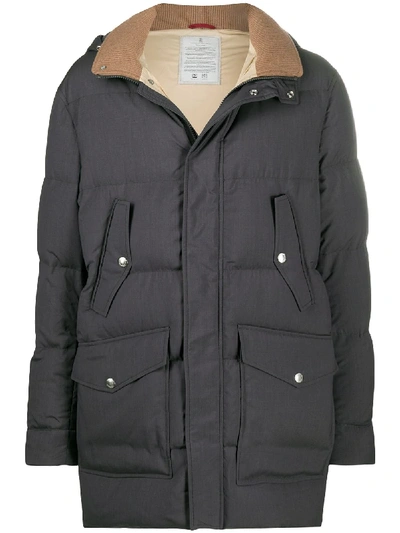 Shop Brunello Cucinelli Quilted Down Coat In Grey