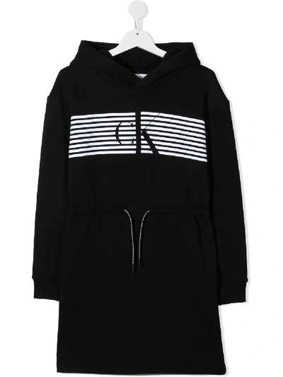 Shop Calvin Klein Teen Logo-print Hoodie Dress In Black