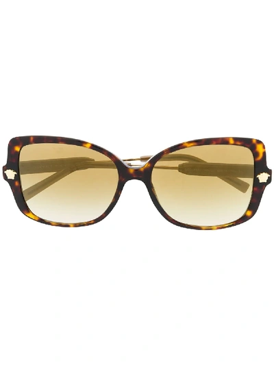 Shop Versace Tinted Oversized Sunglasses In Brown