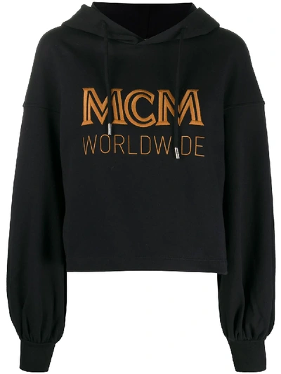 Shop Mcm Logo-print Cropped Hoodie In Black