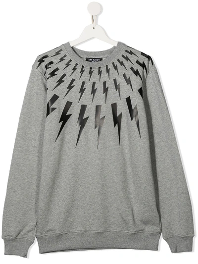 Shop Neil Barrett Teen Lightening Print Cotton Sweatshirt In Grey