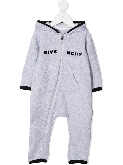 Shop Givenchy Logo Hooded Jumpsuit In Grey