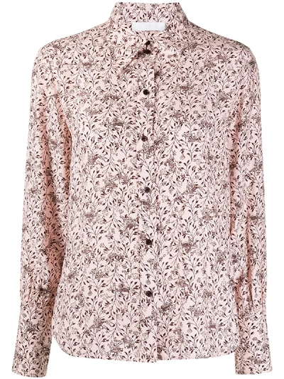 Shop Chloé Bird Print Silk Shirt In Pink