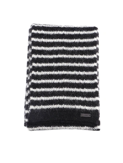 Shop Saint Laurent Striped Scarf In Black And White
