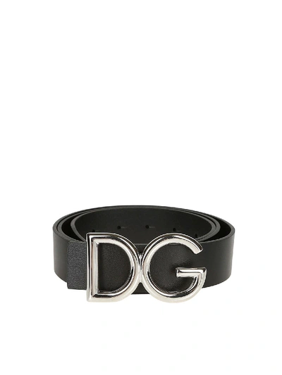 Shop Dolce & Gabbana Black Leather Belt Featuring Silver D&g Buckle