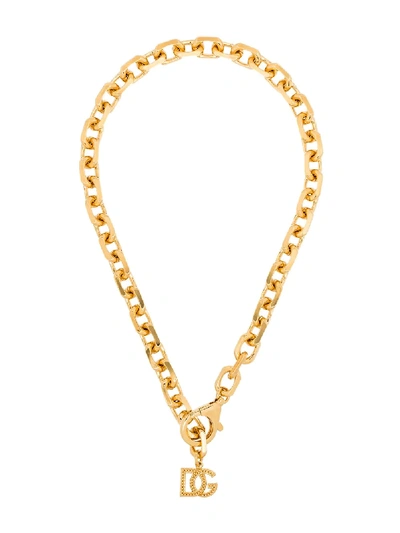 Shop Dolce & Gabbana Dg Logo Chain Necklace In Gold