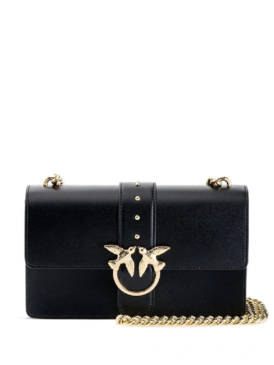 Shop Pinko Love Buckled Crossbody Bag In Black