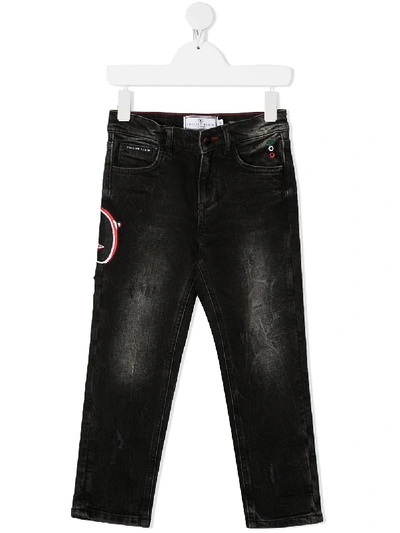 Shop Philipp Plein Skill Print Straight-leg Jeans In Black