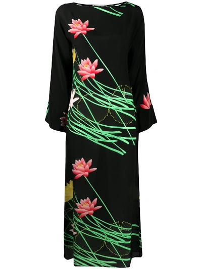 Shop Bernadette Lily-print Silk Dress In Black