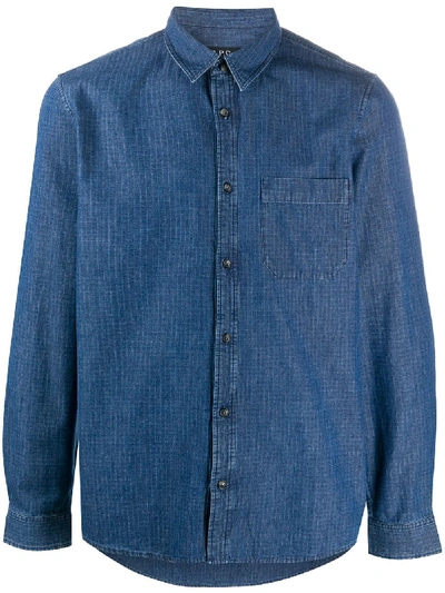 Shop Apc Georges Check Denim Shirt In Blue