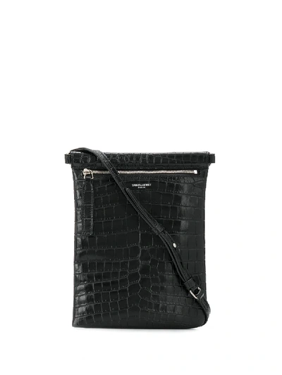 Shop Saint Laurent Embossed Crocodile Effect Messenger Bag In Black