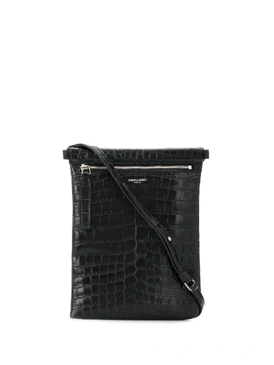 Saint Laurent Embossed Crocodile Effect Messenger Bag In Black