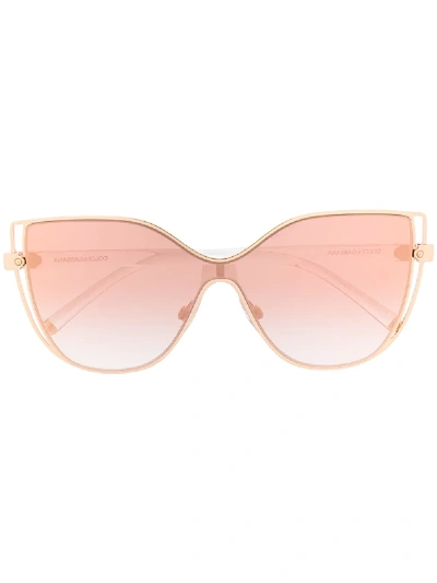 Shop Dolce & Gabbana Mirrored Lenses Cat-eye Sunglasses In Neutrals