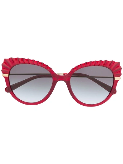Shop Dolce & Gabbana Cat-eye Frames With Crystal-cut Detail In Red
