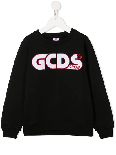 Shop Gcds Embroidered Logo Cotton Sweatshirt In Black