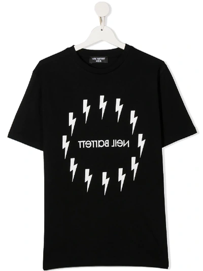Shop Neil Barrett Teen Logo Print Cotton T-shirt In Black