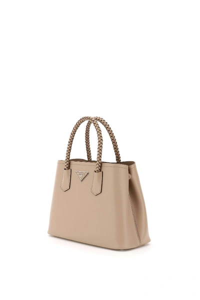 Shop Prada Tote Bag With Braided Handles In Beige