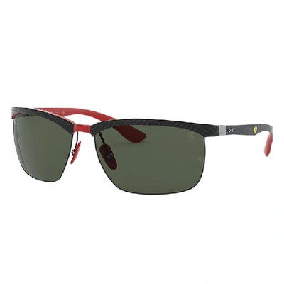 Shop Ray Ban Rb8324m Scuderia Ferrari Collection Sunglasses Black Frame Green Lenses 64-15