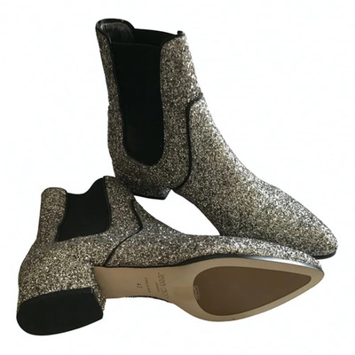 Pre-owned Jimmy Choo Glitter Ankle Boots In Silver