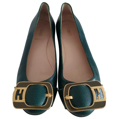 Pre-owned Fendi Green Leather Ballet Flats