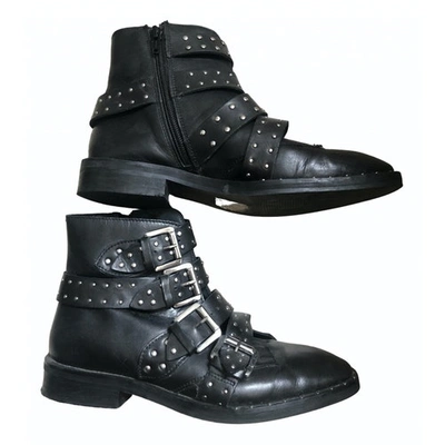 Pre-owned Topshop Leather Biker Boots In Black