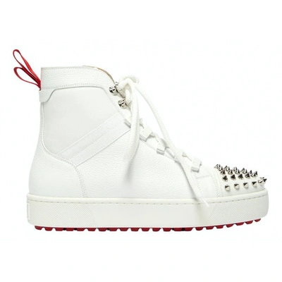 Pre-owned Christian Louboutin Louis Junior Spike White Leather Trainers