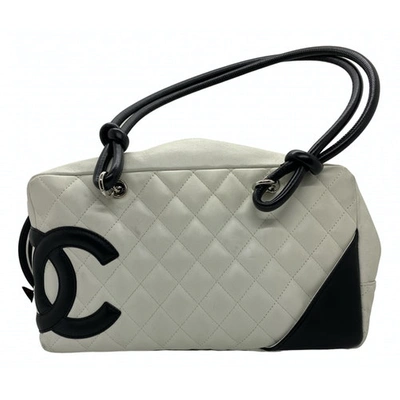 Pre-owned Chanel Cambon Large Rectangle Leather Handbag In White