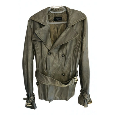 Pre-owned Max Mara Leather Jacket In Khaki